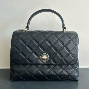 Kate Spade Black Quilted Flap Handbag with gold detail and removable strap
